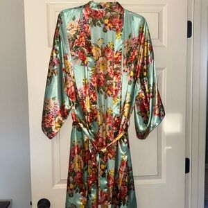 Floral Satin Kimono Robe